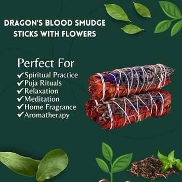 Ancient VEDA White Sage Dragon's Blood Smudge Sticks with Starter Guide | 3 Pack Flowers Sage Smudging | Floral Sage House Blessing for Cleansing, Meditation, Yoga, and Smudging (Lavender)