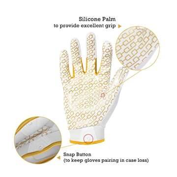 HANDLANDY Youth Football Gloves, Sticky Wide Receiver Gloves for Kids & Adult, White and Gold Stretc...