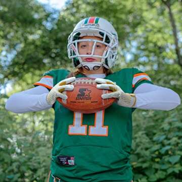 HANDLANDY Youth Football Gloves, Sticky Wide Receiver Gloves for Kids & Adult, White and Gold Stretch Fit Football Glove (White and Gold, Medium)