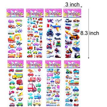Kids Cars and Trucks Stickers Party Supplies Pack, 20 Different Sheets, Boy Stickers, Vehicle Stickers for Kids Toddler Boys with Cars, Fire Trucks, Construction, Buses, Airplane, Rocket and More