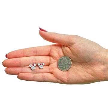 Disney Minnie Mouse Women Jewelry, Sterling Silver Cubic Zirconia and Red Enamel Bow Detail Stud Earrings