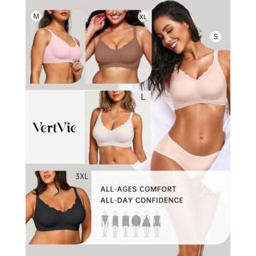 Vertvie Women's Wireless Comfort Seamless Push-Up Bra