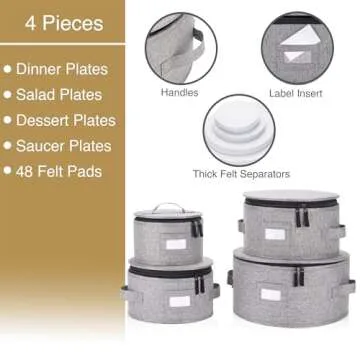 Set of 4 China Storage Cases for Dinnerware - Hard Shell and Stackable - Sizes: 12" - 10" - 8.5" and...