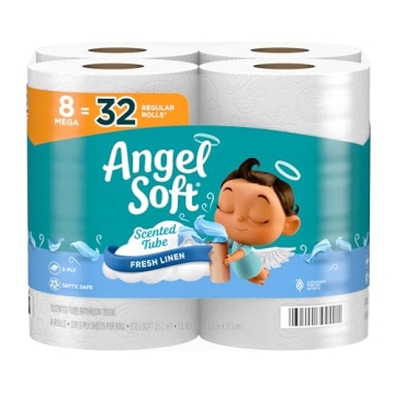 Angel Soft Toilet Paper with Fresh Linen Scented Tube, 8 Mega Rolls = 32 Regular Rolls, Soft and Str...