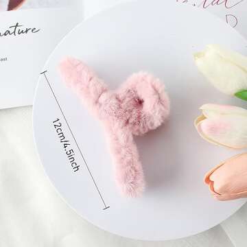 VinBee 4 PCS Faux Fur Hair Clips Large Plush Hair Catch Barrette Jaw Clamp for Women Girls Half Bun ...