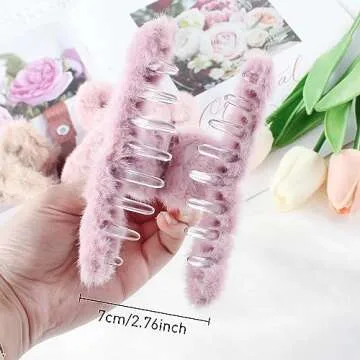 VinBee 4 PCS Faux Fur Hair Clips Large Plush Hair Catch Barrette Jaw Clamp for Women Girls Half Bun Hairpins for Thick Hair Cute Claw Clips Hair Accessories (4.5 Inch)