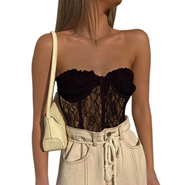 Stylish MISSACTIVER Lace Floral Corset Tube Top