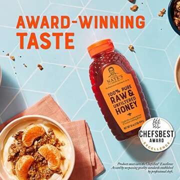 Nate's 100% Pure, Raw & Unfiltered Honey - Award-Winning Taste, 16oz.Squeeze Bottle (6-Pack)