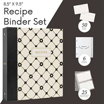 Jot & Mark Recipe Binder 3 Ring Organizer with Recipe Cards, Full Page Dividers, Plastic Page Protectors - 8.5" x 9.5" x 2"