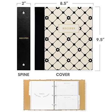 Jot & Mark Recipe Binder 3 Ring Organizer with Recipe Cards, Full Page Dividers, Plastic Page Protectors - 8.5" x 9.5" x 2"