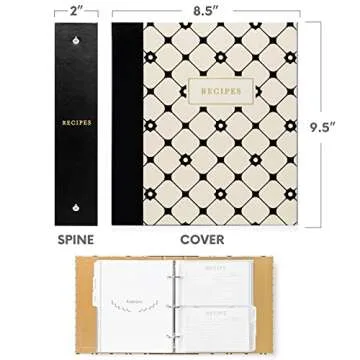 Jot & Mark Recipe Binder 3 Ring Organizer with Recipe Cards, Full Page Dividers, Plastic Page Protectors - 8.5" x 9.5" x 2"