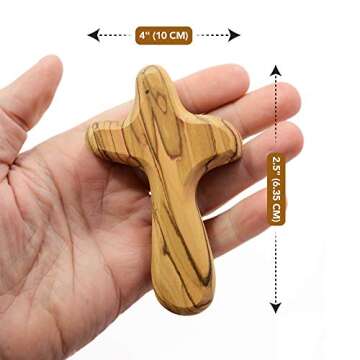 Authentic 4" Hand Held Olive Wood Clinging Cross from Bethlehem - Perfectly Ergonomic Wooden Prayer ...