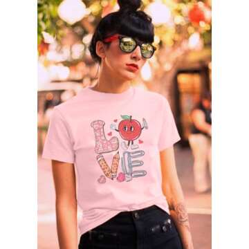 Casual Love Teacher Shirt for Women Heart Graphic Tee