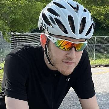 TOREGE Polarized Sports Sunglasses for Men Women Cycling Running Driving Fishing Golf Baseball Glasses TR02 Upgraded(Bright White&Black&Red Lens)