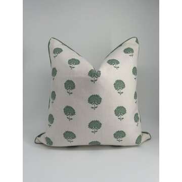 Jillien Harbor Marco Green Blockprint Premium Pillow Cover Grandmillennial Throw Pillow for Home Spring