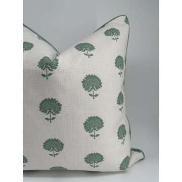 Jillien Harbor Marco Green Blockprint Premium Pillow Cover Grandmillennial Throw Pillow for Home Spring