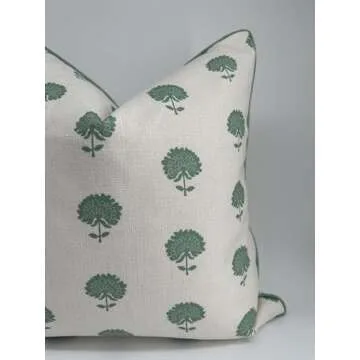 Jillien Harbor Marco Green Blockprint Premium Pillow Cover Grandmillennial Throw Pillow for Home Spring