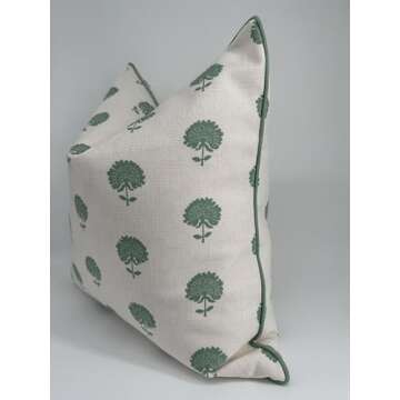 Jillien Harbor Marco Green Blockprint Premium Pillow Cover Grandmillennial Throw Pillow for Home Spring