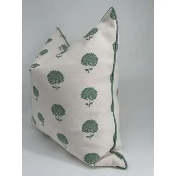 Jillien Harbor Marco Green Blockprint Premium Pillow Cover Grandmillennial Throw Pillow for Home Spring