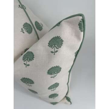 Jillien Harbor Marco Green Blockprint Premium Pillow Cover Grandmillennial Throw Pillow for Home Spring