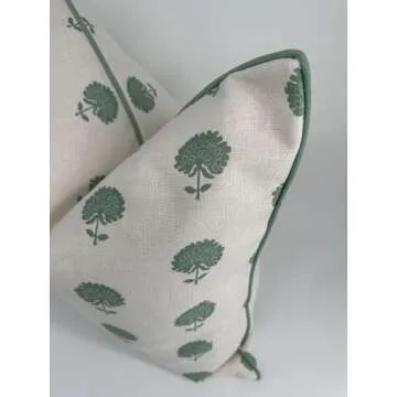 Jillien Harbor Marco Green Blockprint Premium Pillow Cover Grandmillennial Throw Pillow for Home Spring