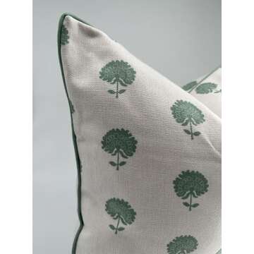Jillien Harbor Marco Green Blockprint Premium Pillow Cover Grandmillennial Throw Pillow for Home Spring