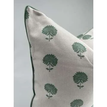 Jillien Harbor Marco Green Blockprint Premium Pillow Cover Grandmillennial Throw Pillow for Home Spring