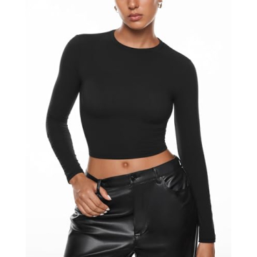 INLYRIC Women's Inbarely Soft Long Sleeve Tops Crew Neck Slim Fit Double Lined Basic Casual Going Ou...