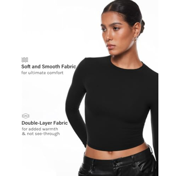 INLYRIC Women's Inbarely Soft Long Sleeve Tops Crew Neck Slim Fit Double Lined Basic Casual Going Out Y2K Tees Shirts Black XX-Small