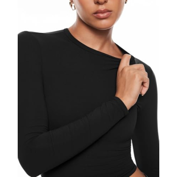 INLYRIC Women's Inbarely Soft Long Sleeve Tops Crew Neck Slim Fit Double Lined Basic Casual Going Out Y2K Tees Shirts Black XX-Small