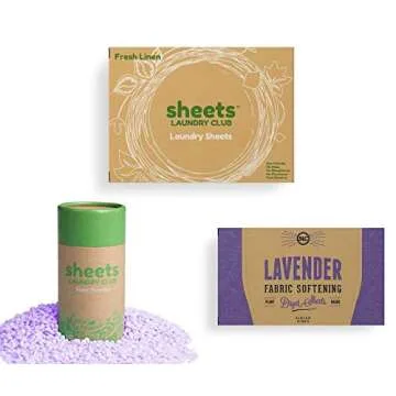 Sheets Laundry Club Bundle - 50 Pack (up to 100 loads) Fresh Linen Detergent Sheets, 40 Pack Free & Clear Dryer Sheets & 8 Oz. Uncharted Waters Scent Booster - New Liquidless Technology