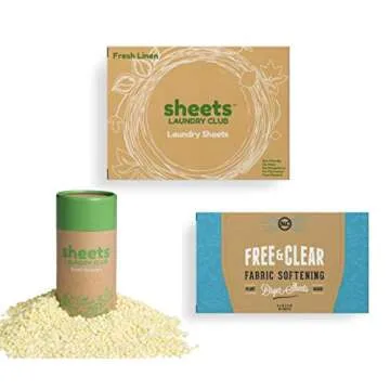Sheets Laundry Club Bundle - 50 Pack (up to 100 loads) Fresh Linen Detergent Sheets, 40 Pack Free & Clear Dryer Sheets & 8 Oz. Uncharted Waters Scent Booster - New Liquidless Technology