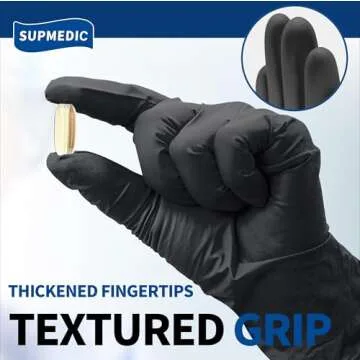 Supmedic Disposable Nitrile Gloves, Chemical Resistant, Powder-Free, Latex-Free, Food Safe, Medical Exam Gloves, Black, Medium, 100 Pcs