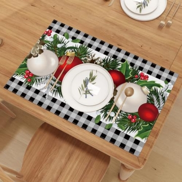 Buffalo Check Linen Placemats Set for Holiday Dining