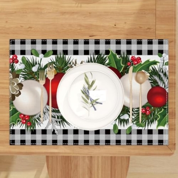 Buffalo Check Linen Placemats Set for Holiday Dining