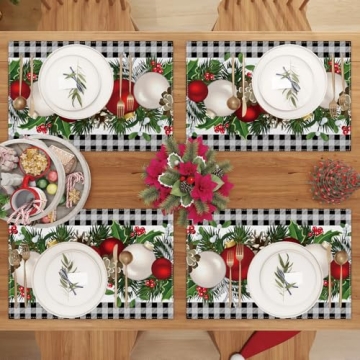 Buffalo Check Linen Placemats Set for Holiday Dining