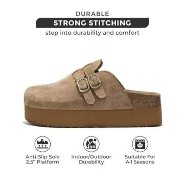 Project Cloud 100% Genuine Leather Clogs for Women - Wedge Womens Clogs Platform Slippers for Women - Memory Foam Womens shoes - Mules for Women 2025 - Heeled Women's Mules & Clogs (Stephi,Chstnt,7)