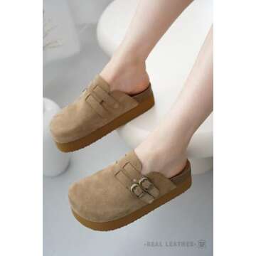 Project Cloud 100% Genuine Leather Clogs for Women - Wedge Womens Clogs Platform Slippers for Women - Memory Foam Womens shoes - Mules for Women 2025 - Heeled Women's Mules & Clogs (Stephi,Chstnt,7)