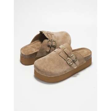 Project Cloud 100% Genuine Leather Clogs for Women - Wedge Womens Clogs Platform Slippers for Women - Memory Foam Womens shoes - Mules for Women 2025 - Heeled Women's Mules & Clogs (Stephi,Chstnt,7)