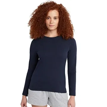 Hanes Women's Long Sleeve Cotton T-Shirt - Lightweight Modern Fit Tee in Navy