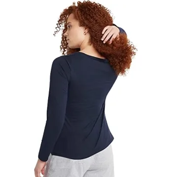 Hanes Navy Long Sleeve Cotton T-Shirt for Women