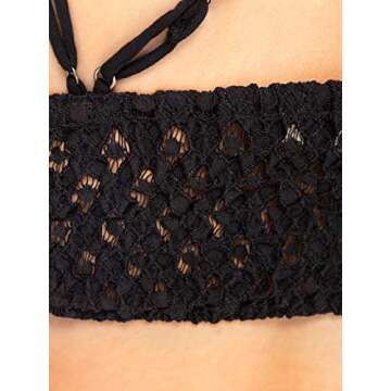 Anna-Kaci Women's Boho Floral Crochet Lace Adjustable Strap Bralette Bra Crop Bikini Tops, Black, Small