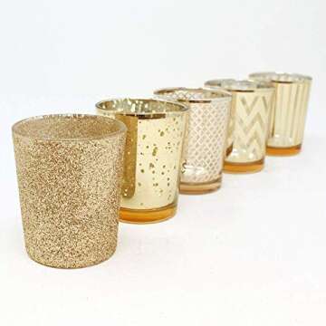 Just Artifacts Glitter Votive Candle Holder 2.75" H (6pcs, Glitter Gold) - Votive Tealight Candle Holders for Weddings, Parties and Home Decor