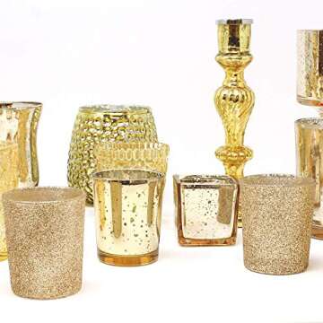 Just Artifacts Glitter Votive Candle Holder 2.75" H (6pcs, Glitter Gold) - Votive Tealight Candle Holders for Weddings, Parties and Home Decor