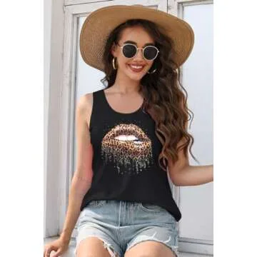 ETCYY Tank Tops for Women Tie-Dyed Workout Yoga Summer Sleeveless Athletic Tops Loose Fit Shirts,Lip Black Leopard,X-Large