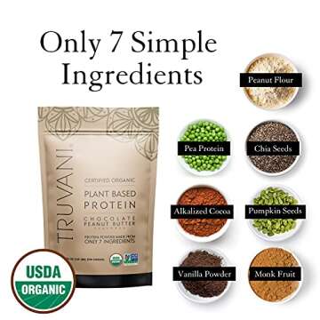 Truvani Vegan Chocolate Peanut Protein Powder with Jar, Frother & Scoop Bundle - 20g of Organic Plant Based Protein Powder - Includes Glass Jar, Portable Mini Electric Whisk & Durable Powder Scoop