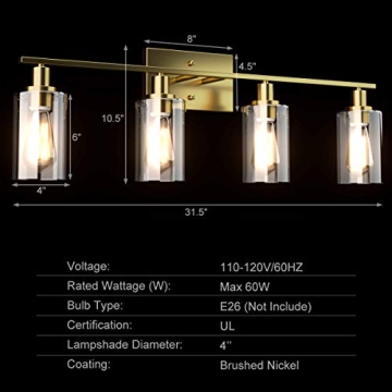 Elegant Tangkula 4-Light Bathroom Vanity Light Fixtures