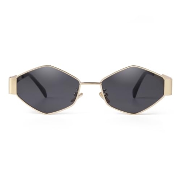 SDINM Hexagon Sunglasses - Women's Retro Vintage Gold Metal Geometric Shades