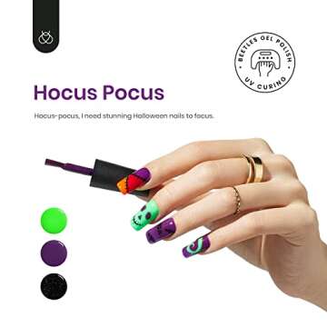 Beetles Gel Nail Polish Set, Hocus Pocus Collection Orange Green Purple Black Glitter Gel Polish Set...