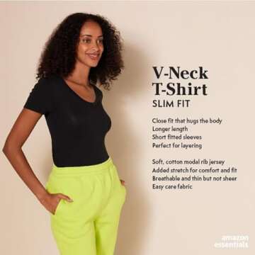 Amazon Essentials Women's Slim-Fit Short-Sleeve V-Neck T-Shirt, Pack of 2, Dark Olive/Black, Medium